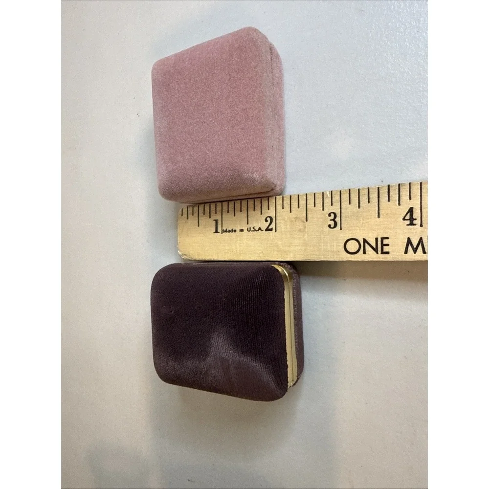 Lot2 VTG Velvet Ring Box Set Mauve Pink Pastel MCM Proposal Wedding Photo Prop